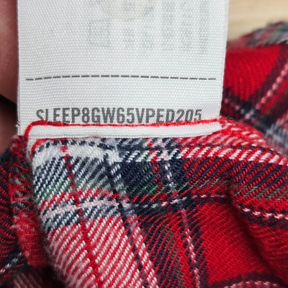 Hollister Sleep Top‎ Women L Red Patchwork Buffalo Plaid Button Up Pajama Shirt
